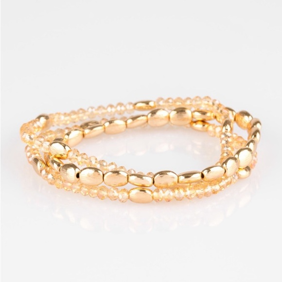 Hello Beautiful - Gold Stretchy Beaded Bracelets - Picture 2 of 2